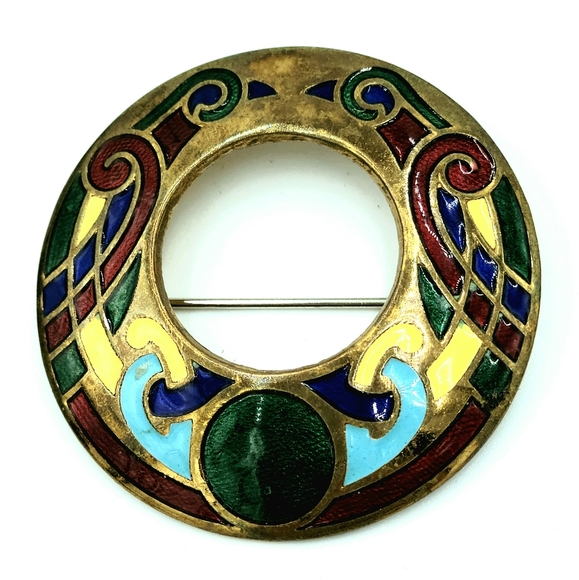 60's Copper Enamel Guilloche Brooch - Picture 6 of 14